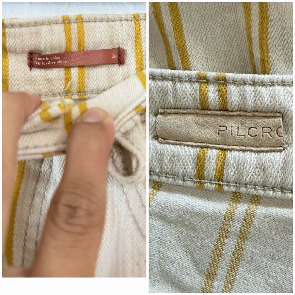 Pilcro Anthropologie Striped Denim Shorts Size 26 Raw Hem Yellow Cream - Picture 4 of 8